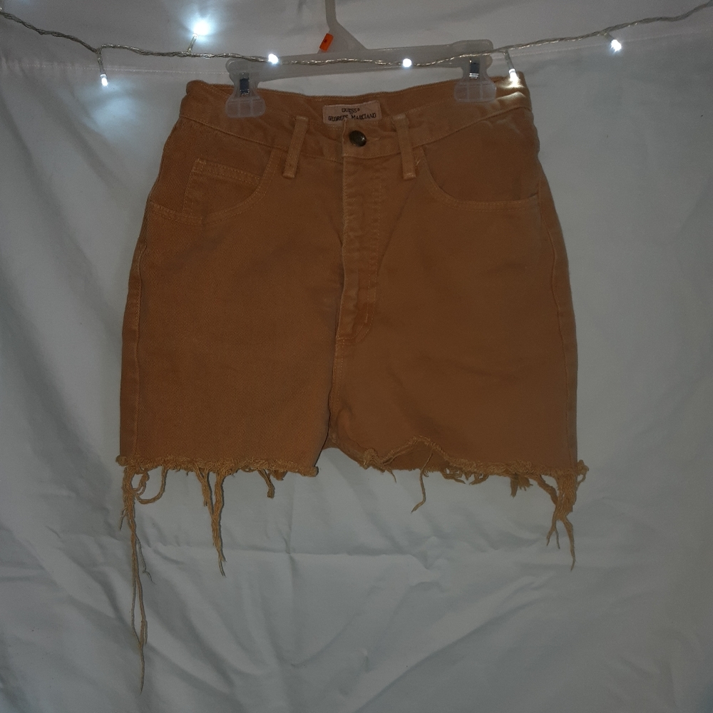 guess custom cut mustard yellow shorts